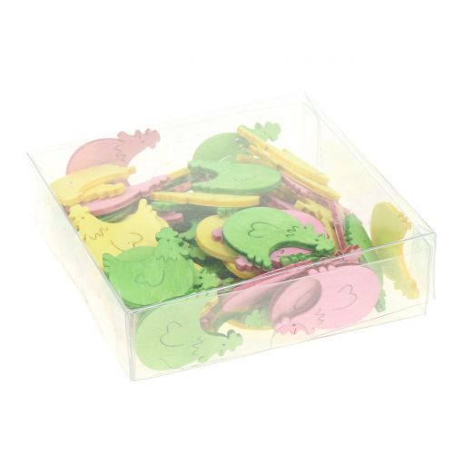 Floristik24 Scatter dekoration træ kylling assorterede farver 4cm 72 stk