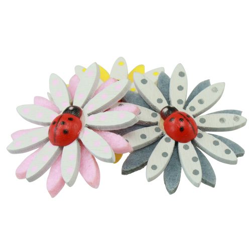 Artikel Scatter dekoration mariehøne blomst træfilt farve Ø4cm 48 stk