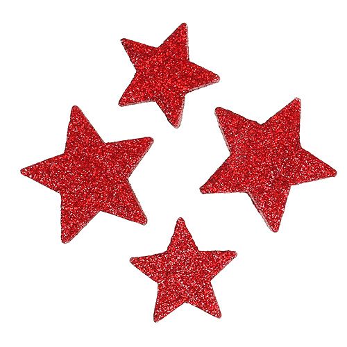 Artikel Scatter dekoration stjerner rød, glimmer 4-5cm 40 stk