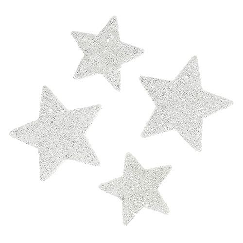 Artikel Scatter dekoration stjerner hvid med glimmer 4-5cm 40 stk