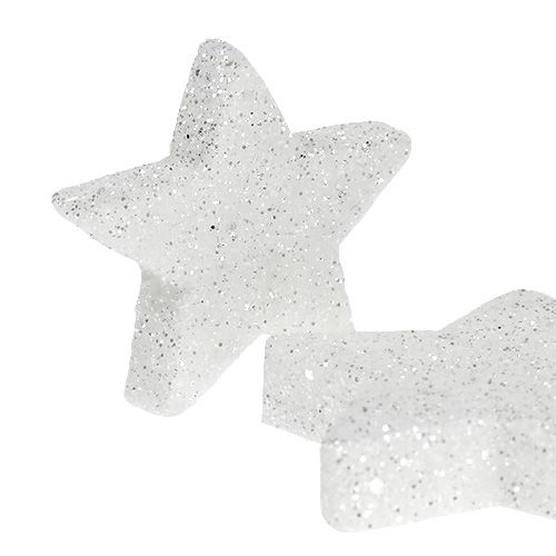 Artikel Scatter dekoration stjerner hvid med glimmer 4-5cm 40 stk