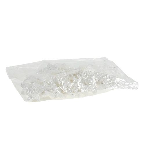 Artikel Scatter dekoration stjerner hvid med glimmer 4-5cm 40 stk