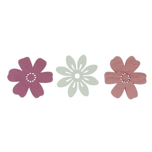 Artikel Scatter dekoration bord blomster træ hvid pink lilla 3,5cm 36stk