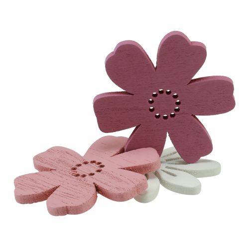 Artikel Scatter dekoration bord blomster træ hvid pink lilla 3,5cm 36stk