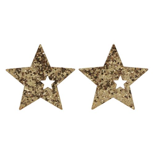 Floristik24 Scatter dekoration Juletræ stjerner naturguld glitter 5cm 72 stk