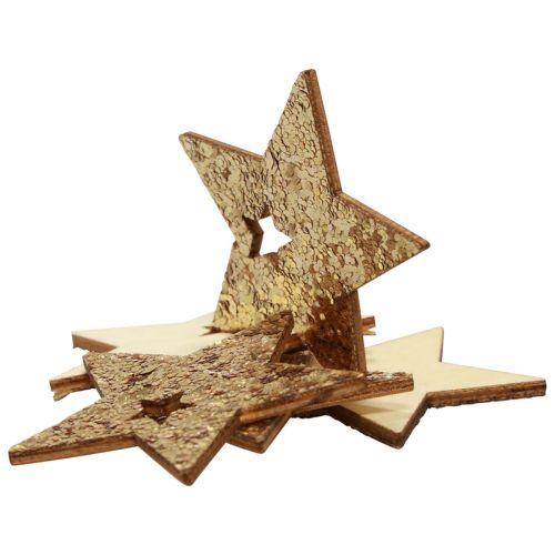 Scatter dekoration juletræ stjerner natur guld glitter 5cm 72p