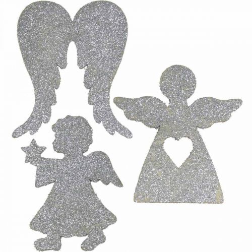 Scatter dekoration juleengle dekoration sølv glitter H8cm 24 stk