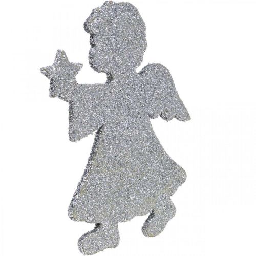 Artikel Scatter dekoration juleengle dekoration sølv glitter H8cm 24 stk