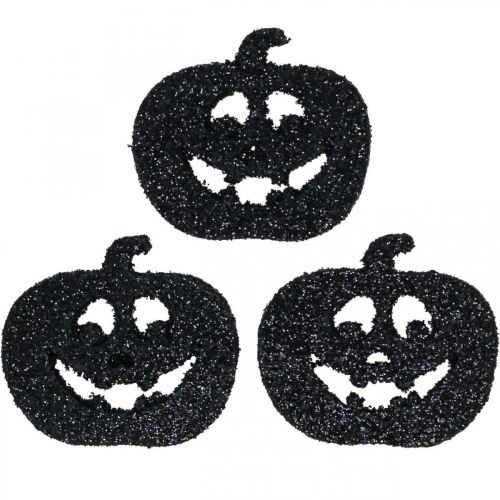 Scatter dekoration Halloween græskar dekoration 4cm sort, glitter 72stk