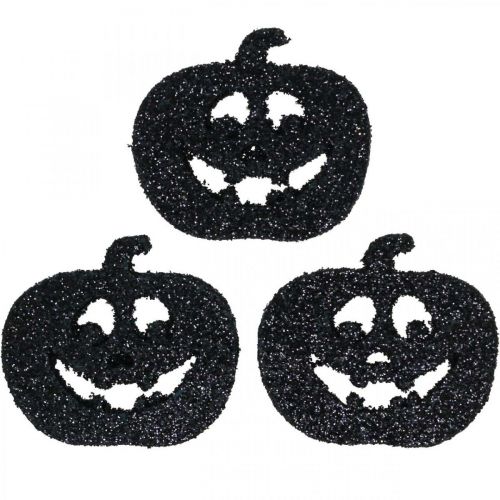 Artikel Scatter dekoration Halloween græskar dekoration 4cm sort, glitter 72 stk
