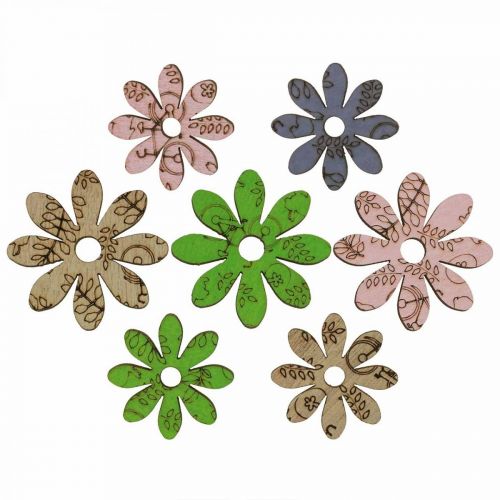 Artikel Træblomster spredte dekorationsblomster grøn/lyserød/blå/naturlig Ø3,5–5cm 72 stk.