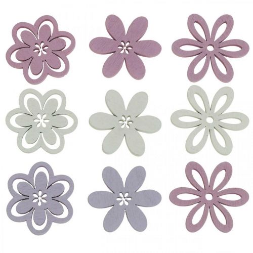 Artikel Træblomster spredte dekorationsblomster lilla/lyserøde/hvide Ø3,5cm 48 stk.