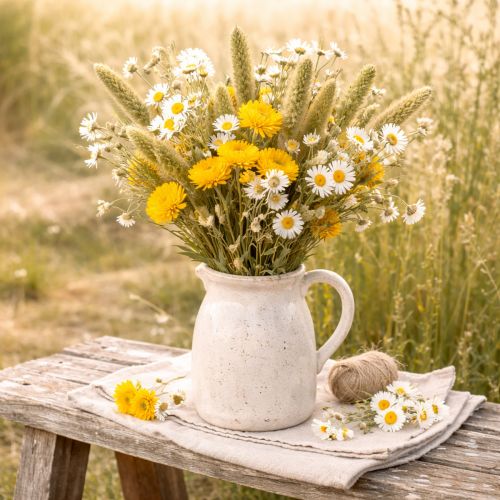 Artikel Tørrede gule stråblomster (Helichrysum) buket, 100 g
