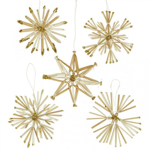 Artikel Halmstjerner glitter guldsæt julepynt Ø8cm 24 stk