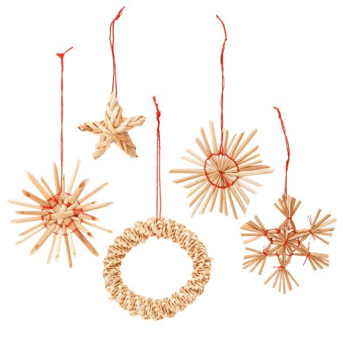 Artikel Halmstjerner Juletræspynt halm naturrød Ø4-6cm 17 stk