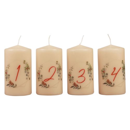 Floristik24 Adventslys Adventskrans 1-4 creme 130/70mm 4stk