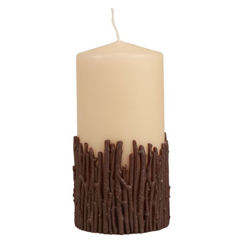Søjle lys grene dekor lys rustik beige 150/70mm 1stk