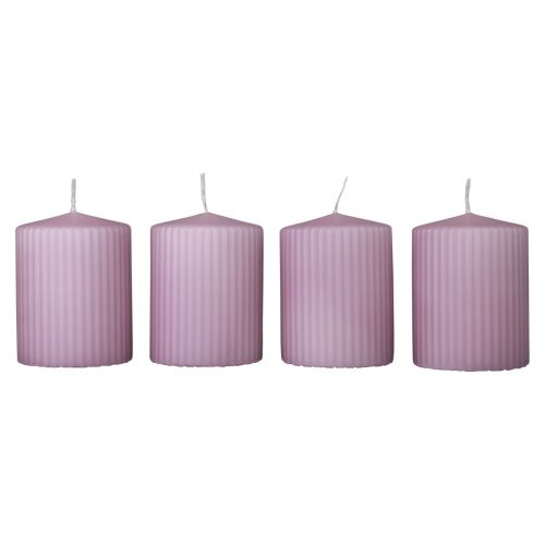 Floristik24 Søjlelys lilla rillede lys dekoration 70/90mm 4 stk