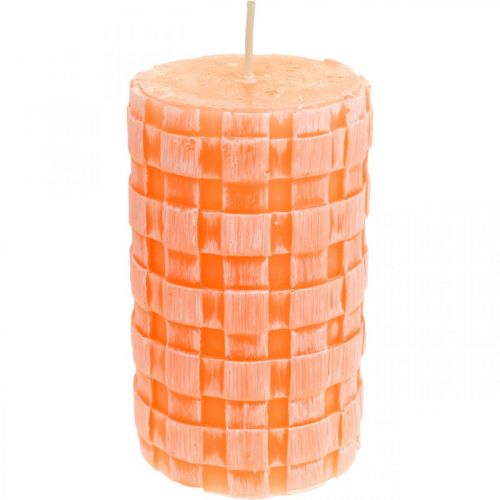Rustikke stearinlys, søjle stearinlys kurv mønster, orange vokslys 110/65 2stk