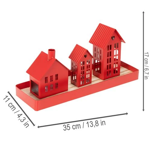 Metal fyrfadsstage huse rød med bakke 35 cm 1 sæt | Floristik24.dk
