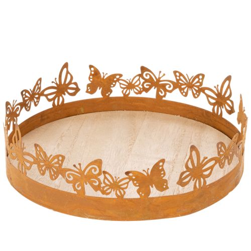 Bakke med sommerfugle, forår, borddekoration, metaldekoration, rusten finish, Ø20 cm H6,5 cm købe | Floristik24.dk