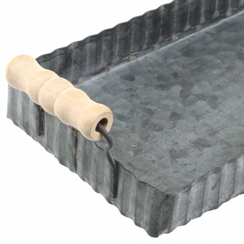 Floristik24 Dekorativ bakke med træhåndtag zinksølv 24 × 12,5 cm