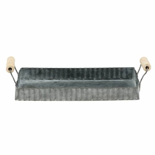 Floristik24 Dekorativ bakke med træhåndtag zinksølv 24 × 12,5 cm