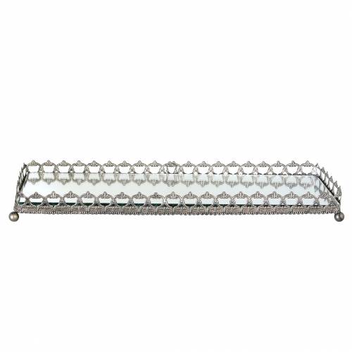 Floristik24 Dekorativ bakke med spejlbund antik sølv 53 cm x 18 cm