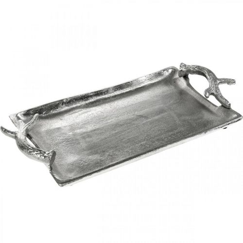 Floristik24 Dekorative bakke hjorte gevir sølv aluminium rektangulære 33x18x4cm