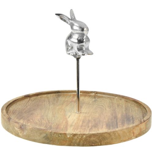 Træbakke naturlig kanin dekorativ metal sølv Ø27,5cm H21cm