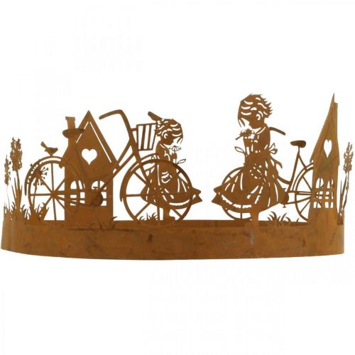 Artikel Dekorativ bakkepige med blomst, metaldekoration med cykelhus mælkebøtte patina Ø24cm H11cm
