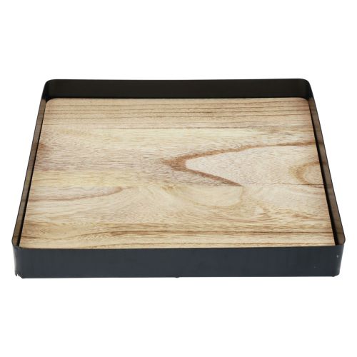 Floristik24 Dekorativ bakke metal træ firkantet natursort 25,5×25,5×4cm