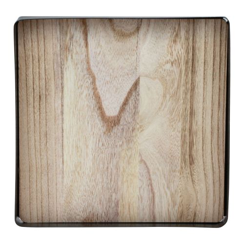 Artikel Dekorativ bakke metal træ firkantet natursort 25,5×25,5×4cm