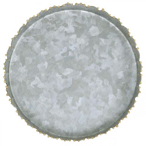 Floristik24 Dekorativ bakke i metal, borddekoration, plade til dekoration af sølv/gylden Ø18,5cm H2cm