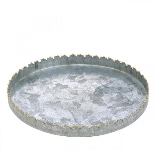 Artikel Dekorativ bakke i metal, borddekoration, plade til dekoration af sølv/gylden Ø18,5cm H2cm