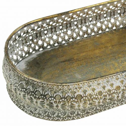 Floristik24 Dekorativ bakke oval antik guld, hvid 40,5 × 14 cm