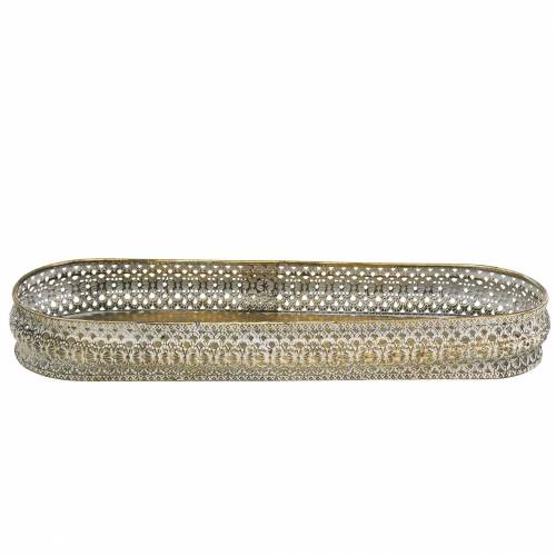 Floristik24 Dekorativ bakke oval antik guld, hvid 40,5 × 14 cm