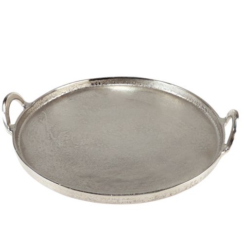 Artikel Bakke rund sølv metalbakke med håndtag 38x35x6,5cm