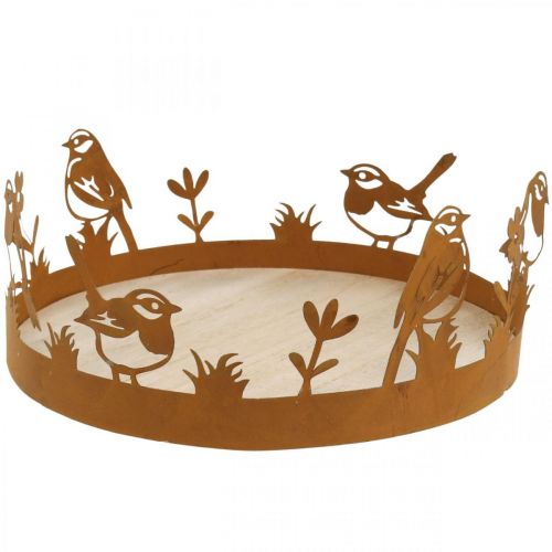 Artikel Dekorativ bakke, bordpynt med fugle, forårsdekoration patina Ø20cm H8,5cm