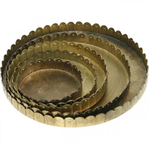 Metalplader til dekoration, borddekoration, lysbakke rund gyldent antik look Ø7,5/10/12/15/18cm H2cm sæt med 5 stk. | Floristik24.dk