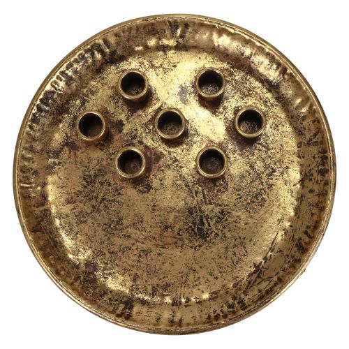 Floristik24 Lyseplade metal vintage guld pind lysestage Ø30cm