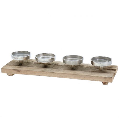 Bakke med 4 lysestager, adventspynt, lysestager, mangotræ, vasket hvid 47 × 14 × 9cm Ø8cm