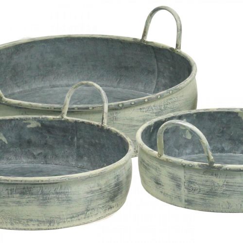 Floristik24 Dekorativ skål med håndtag vintage metal Ø28/32,5/36 cm sæt af 3