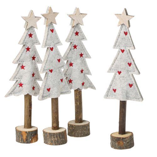 Juletræspynt filt stjernehjerte beige rød H21cm 4 stk