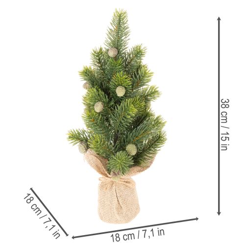 Kunstigt juletræ i jutesæk, lille borddekoration, mini juletræ, 38 cm | Floristik24.dk