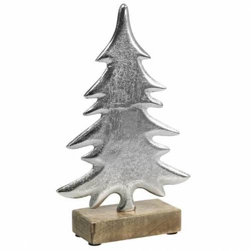 Dekorativ gran på træbund sølv, naturligt metal 24cm × 16cm | Floristik24.dk