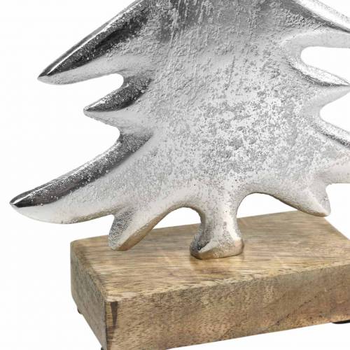 Dekorativ gran på træbund sølv, naturligt metal 24cm × 16cm | Floristik24.dk