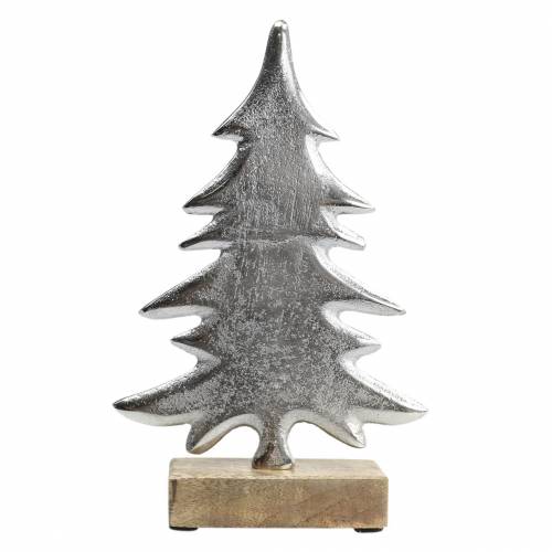 Dekorativ gran på træbund sølv, naturligt metal 24cm × 16cm | Floristik24.dk