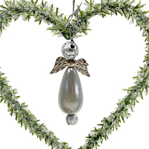 Floristik24 Granhjerte til at hænge med engel 8 cm grøn 6stk