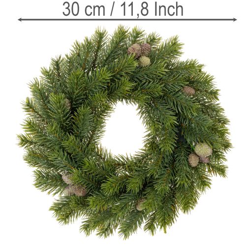 Kunstig grangrenkrans med kogler til dør eller bord, 30 cm | Floristik24.dk